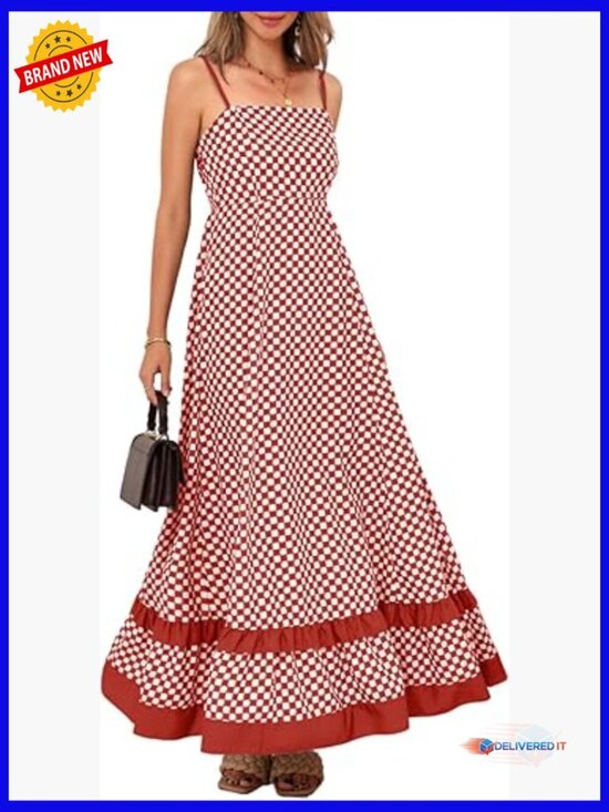 Dresses & Skirts - Checkered Maxi Dress Backless Ruffle A-Line Summer Beach Vacation